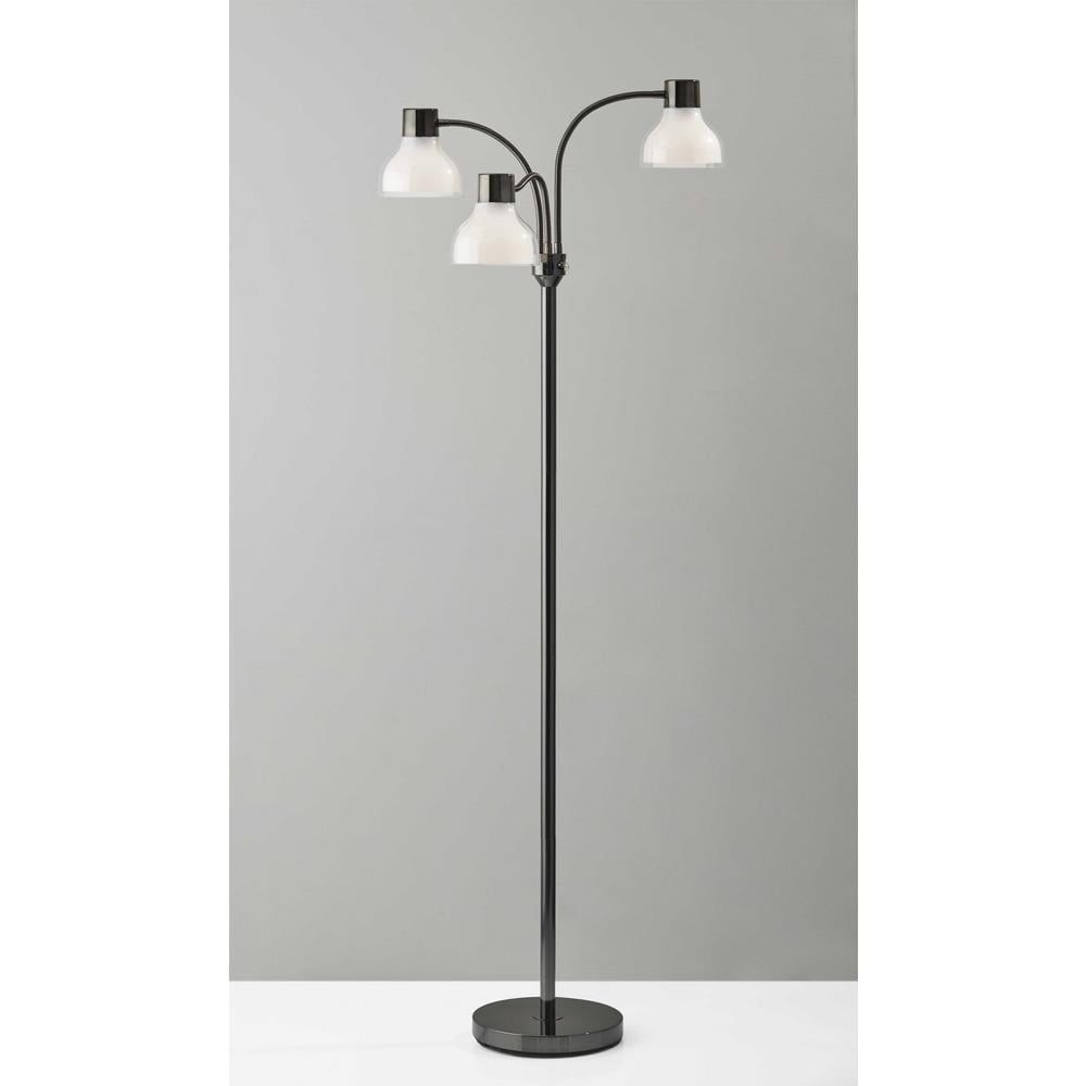 Adjustable Black Nickel 3-Light Arc Floor Lamp with Frosted Shades