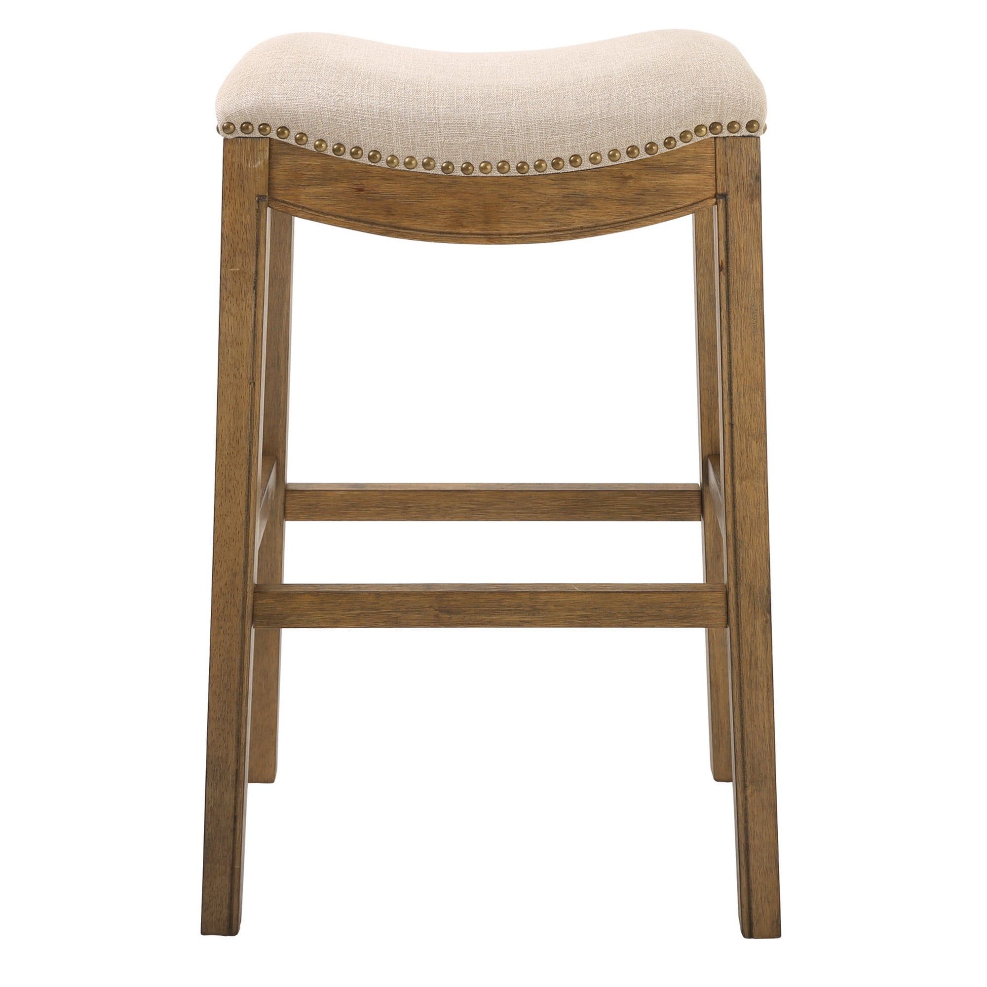 Elegant Saddle Style Backless Bar Stool in Cream with Brass Nail Head Trim