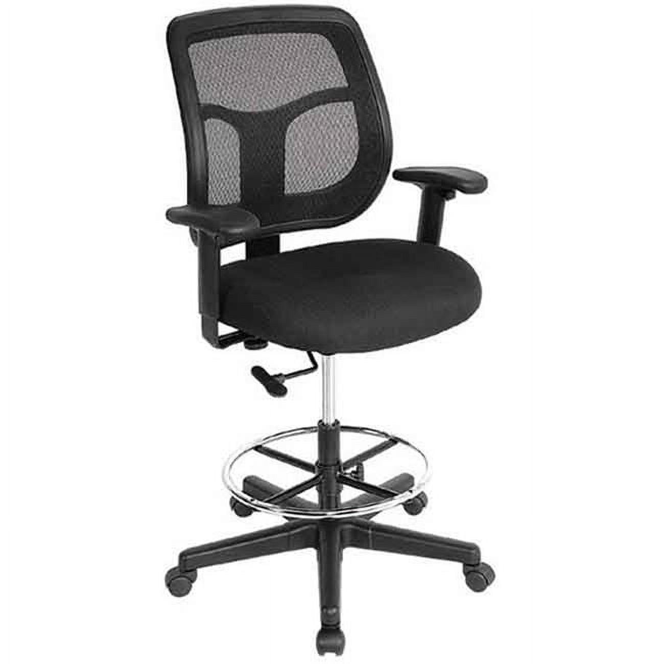 Black Mesh and Fabric Swivel Drafting Chair with Fixed Arms