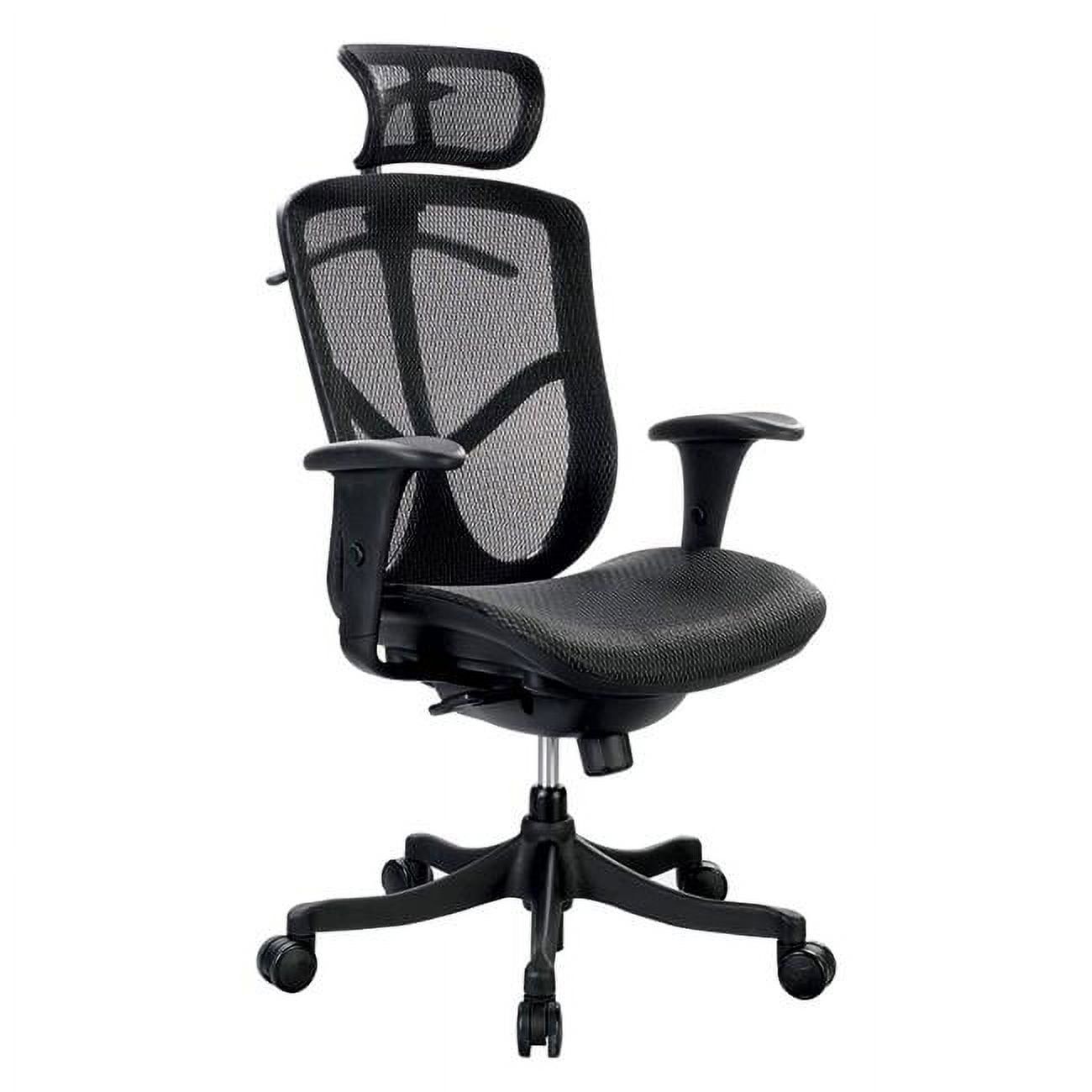 Black Mesh and Leather Executive Swivel Office Chair with Fixed Arms