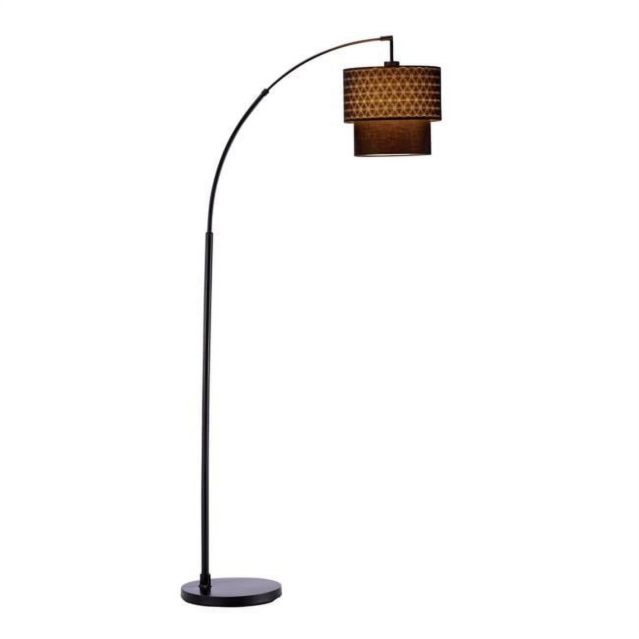 71" Black Metal Adjustable Arc Floor Lamp with Fabric Shade