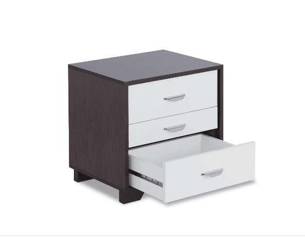 Black and White Metal 3-Drawer Modern Nightstand