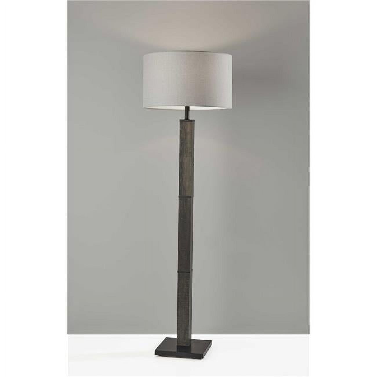 Elegant Black Metal Floor Lamp with Off-White Fabric Shade