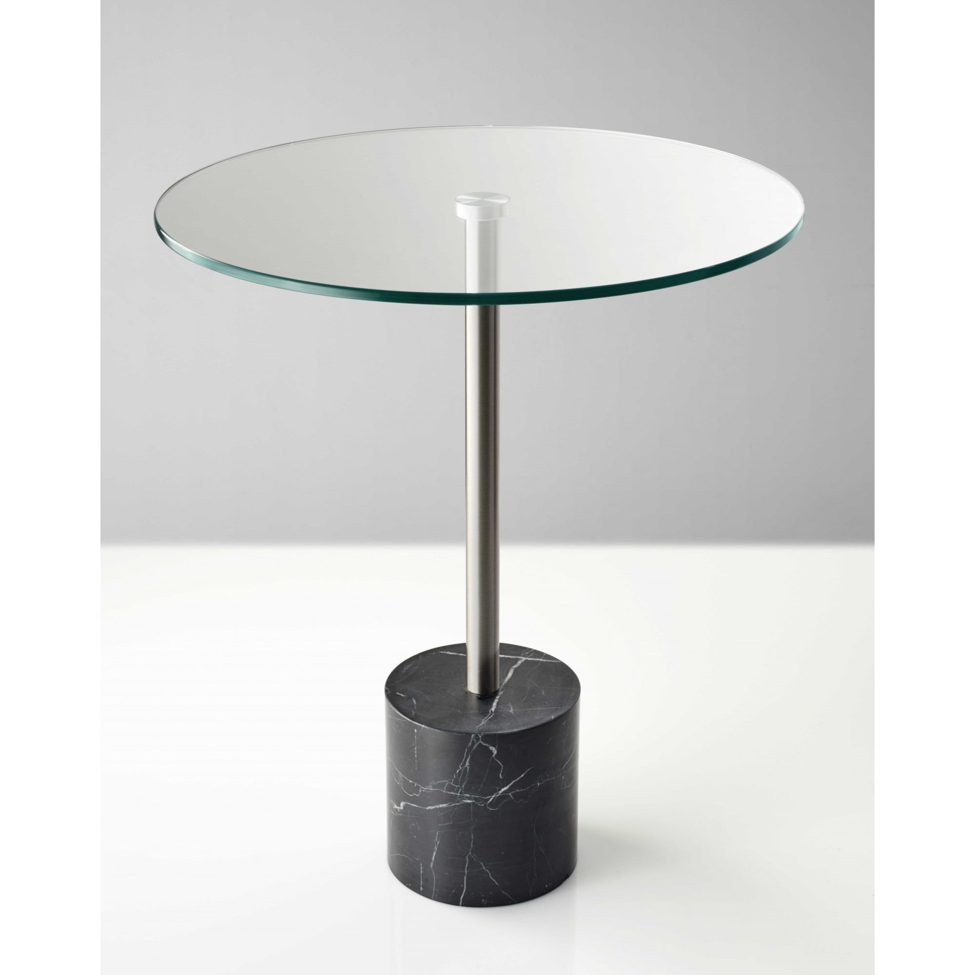 Elegant Round Glass & Brushed Steel End Table with Marble Base