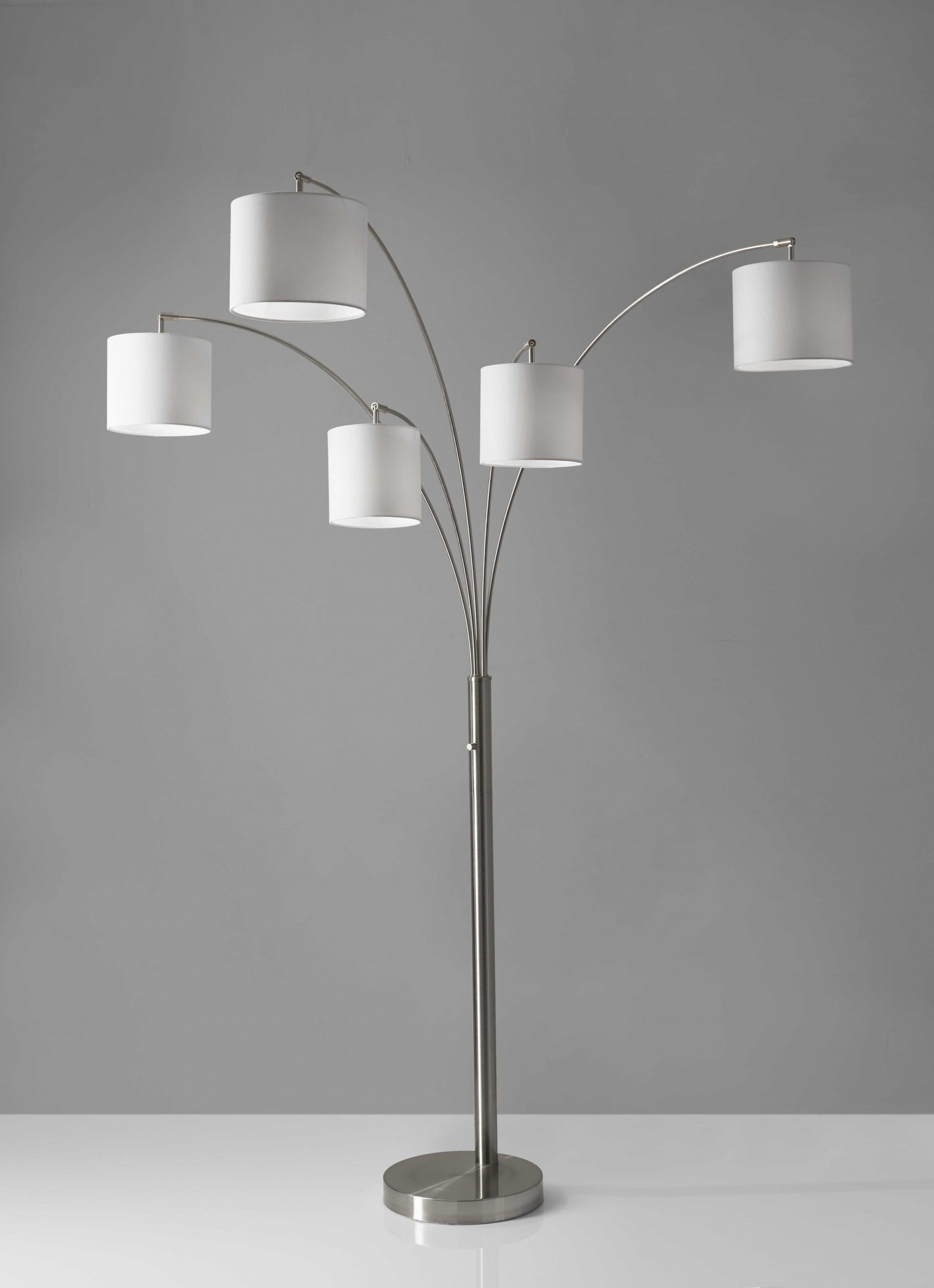 Elegant Brushed Steel 5-Arm Arc Floor Lamp with White Drum Shades