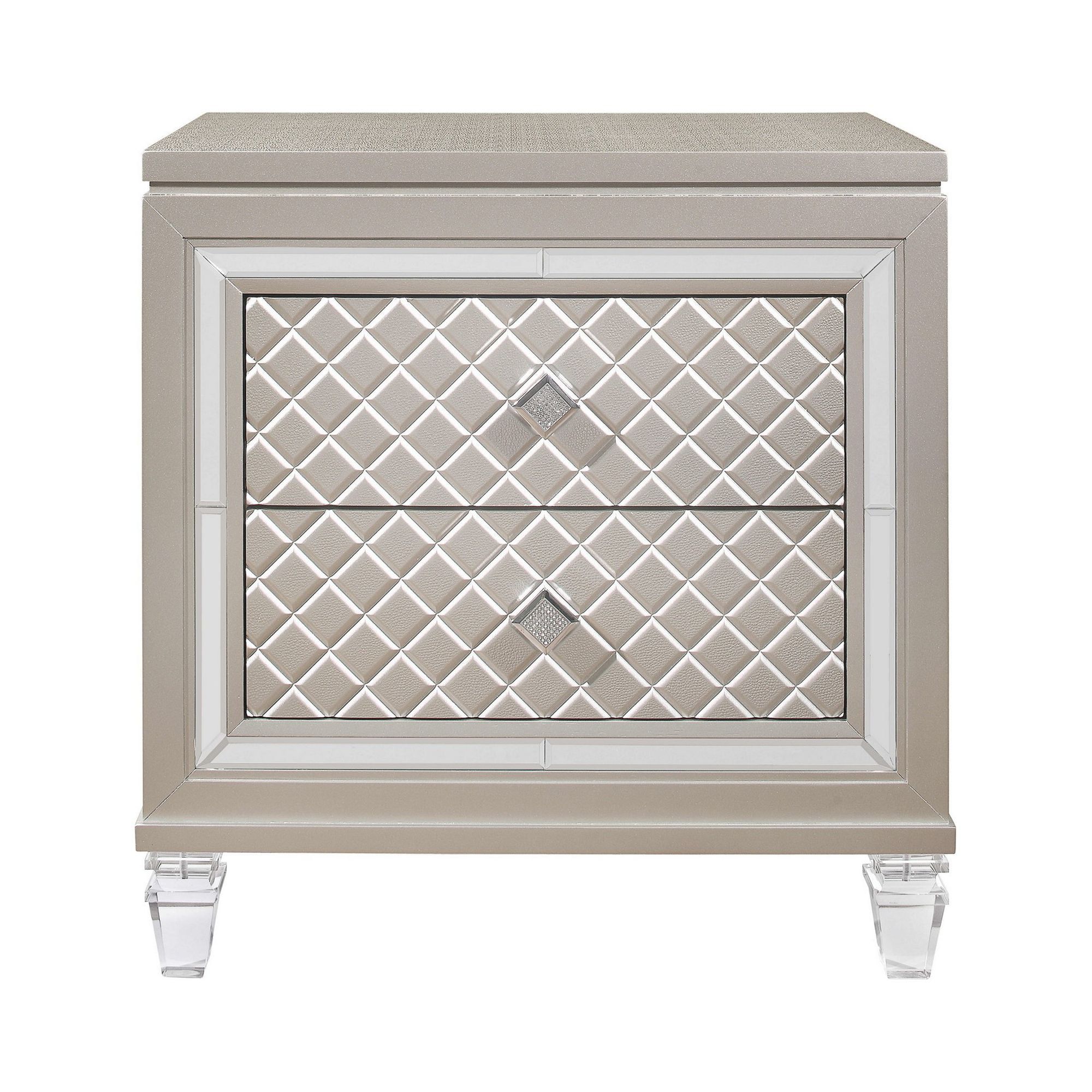 Elegant Champagne Toned 2-Drawer Nightstand with Acrylic Legs