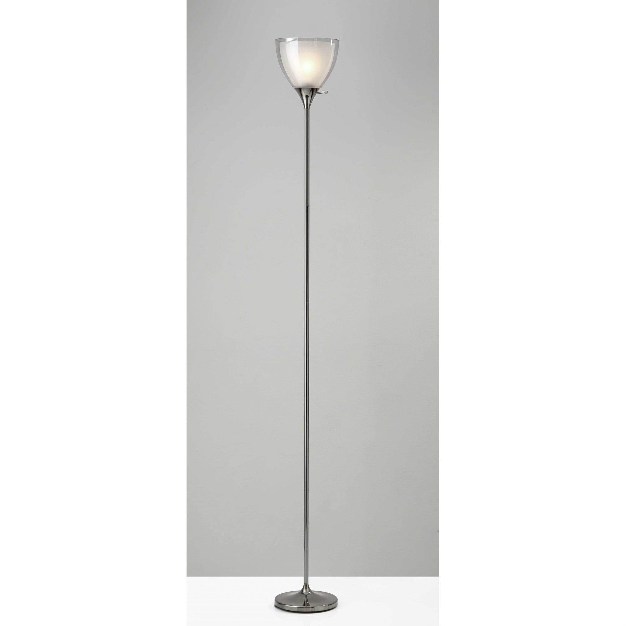 72" Chrome Metal Torchiere Floor Lamp with Frosted Shade