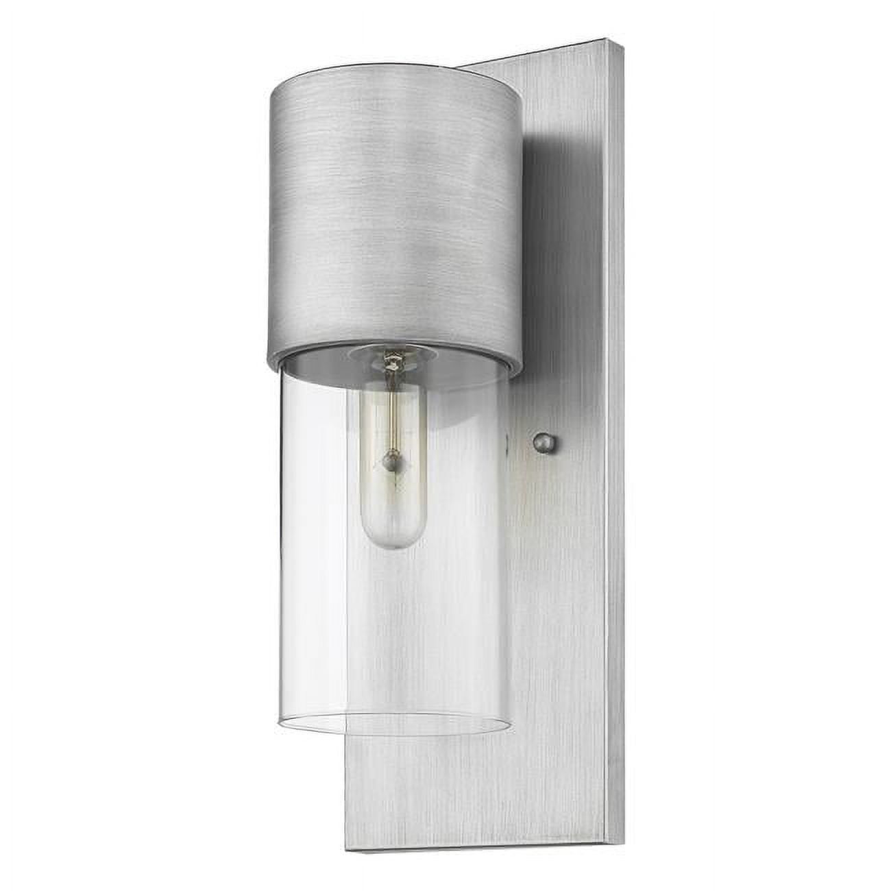 Sleek Brushed Silver Cylinder Wall Light with Clear Glass Shade