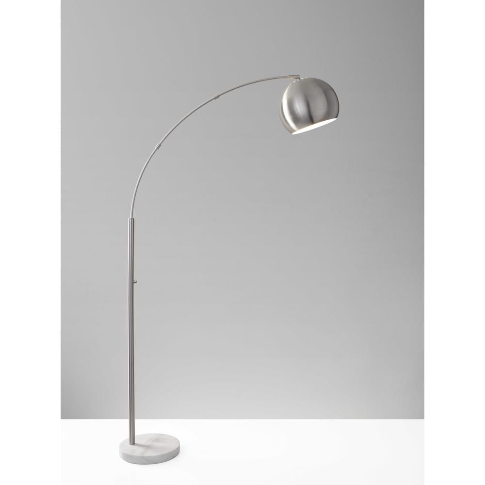 Adjustable White Arc Floor Lamp with Marble Base