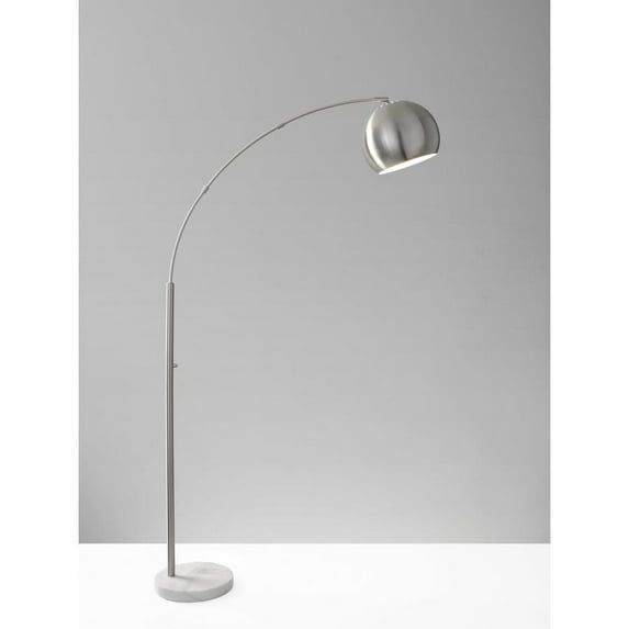 Adjustable White Arc Floor Lamp with Marble Base