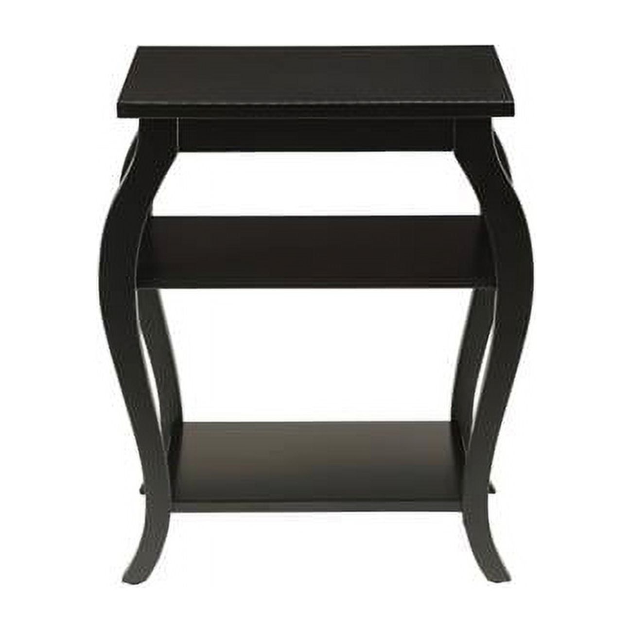 Elegant Black Solid Wood Square End Table with Dual Shelves