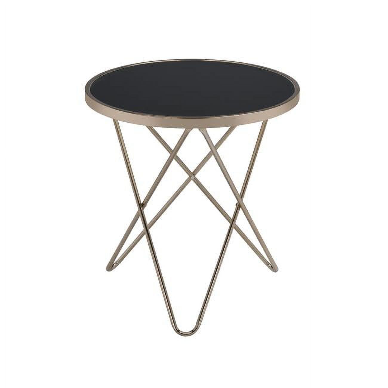 22'' Round Black Glass and Champagne Metal End Table