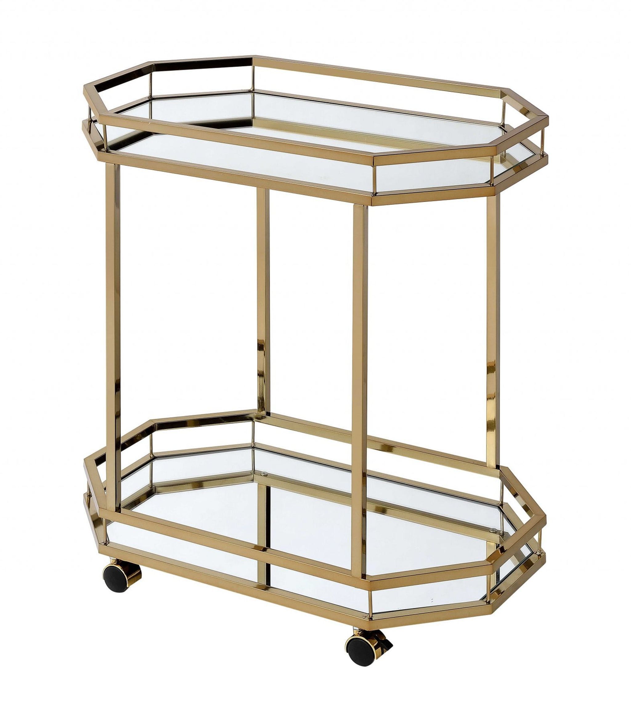 Champagne Metal Serving Cart with Mirrored Shelves