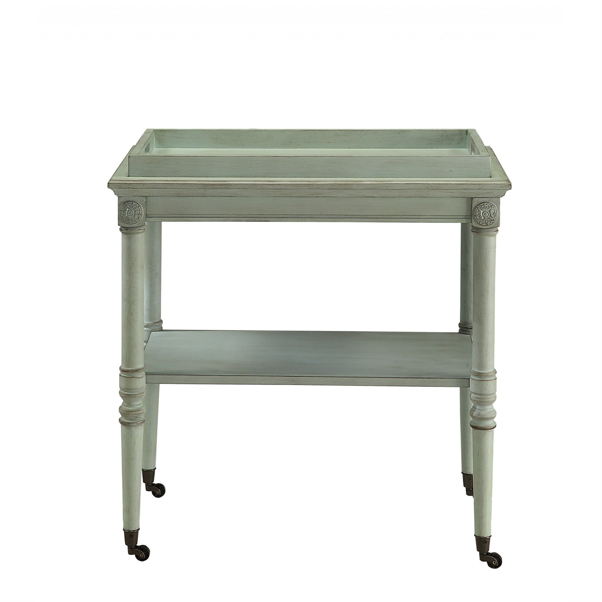 Antique Green French Style Removable Tray Table with Caster Wheels