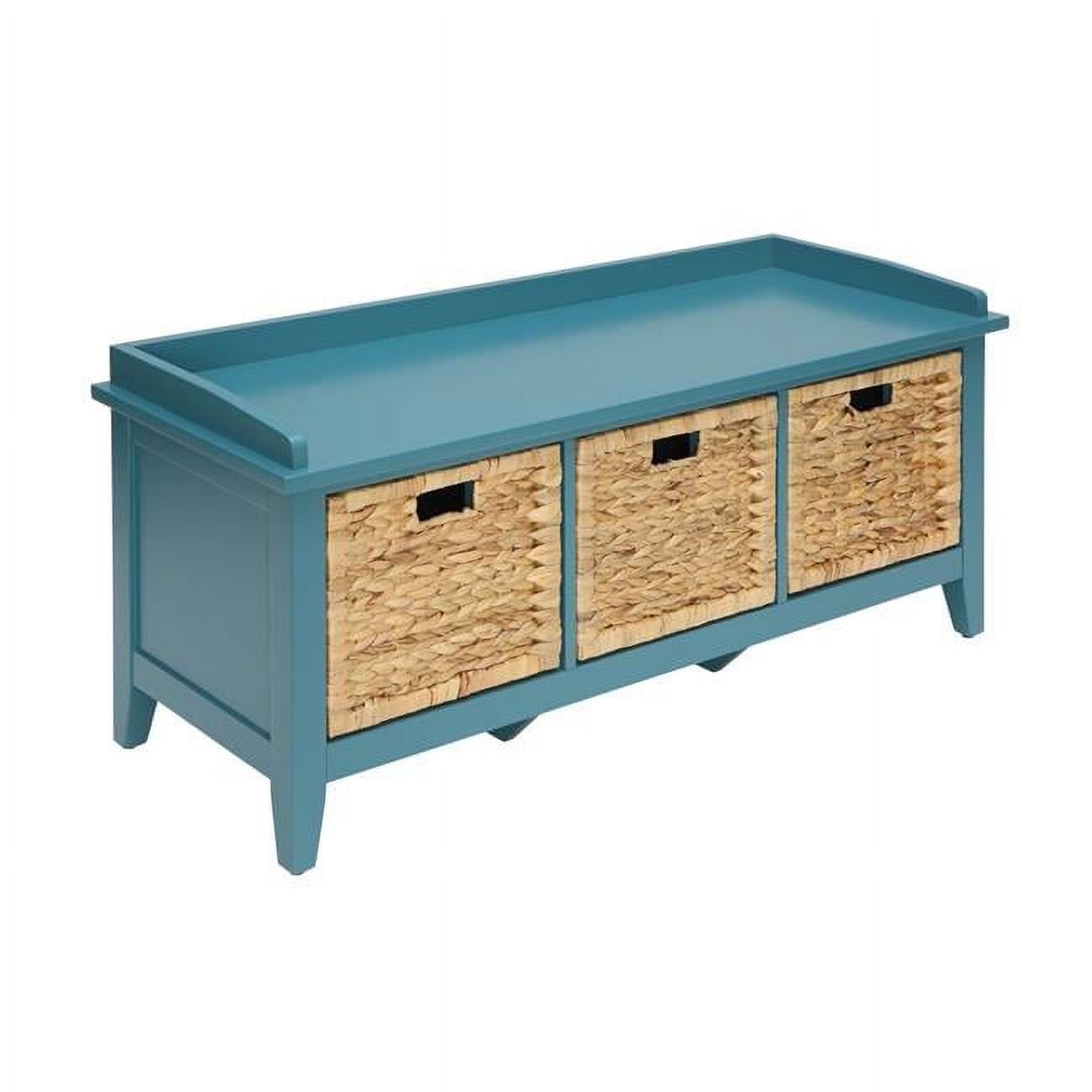 Large Teal Solid Wood Entryway Bench with Storage Drawers