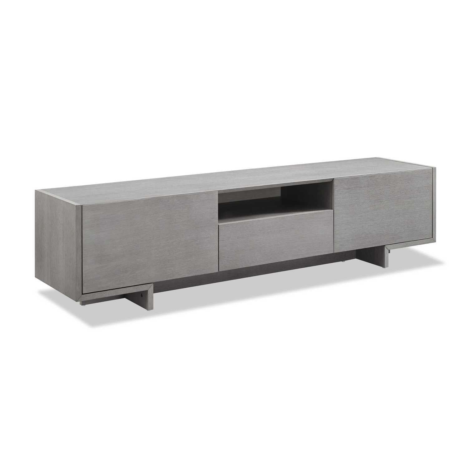 Elegant 73" Gray Oak Veneer TV Stand with Enclosed Storage