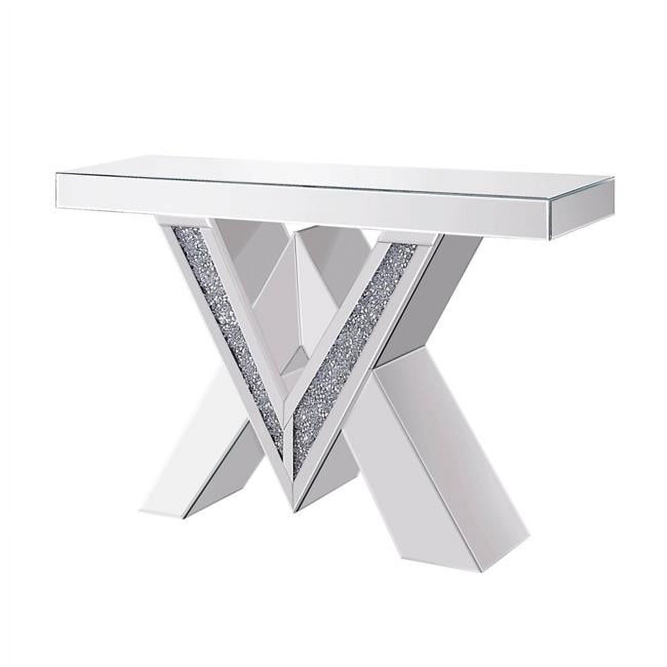 Vivien Mirrored Wood Console Table with Crystal Inlay, Clear