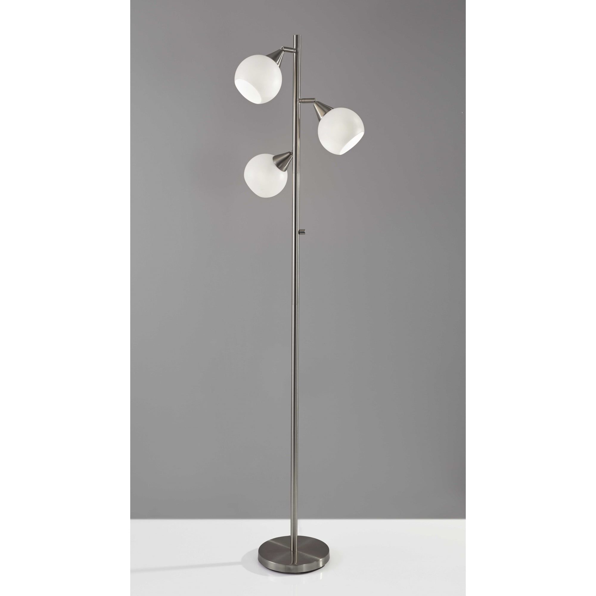 Arcadia Adjustable Triple-Globe Floor Lamp in Brushed Steel