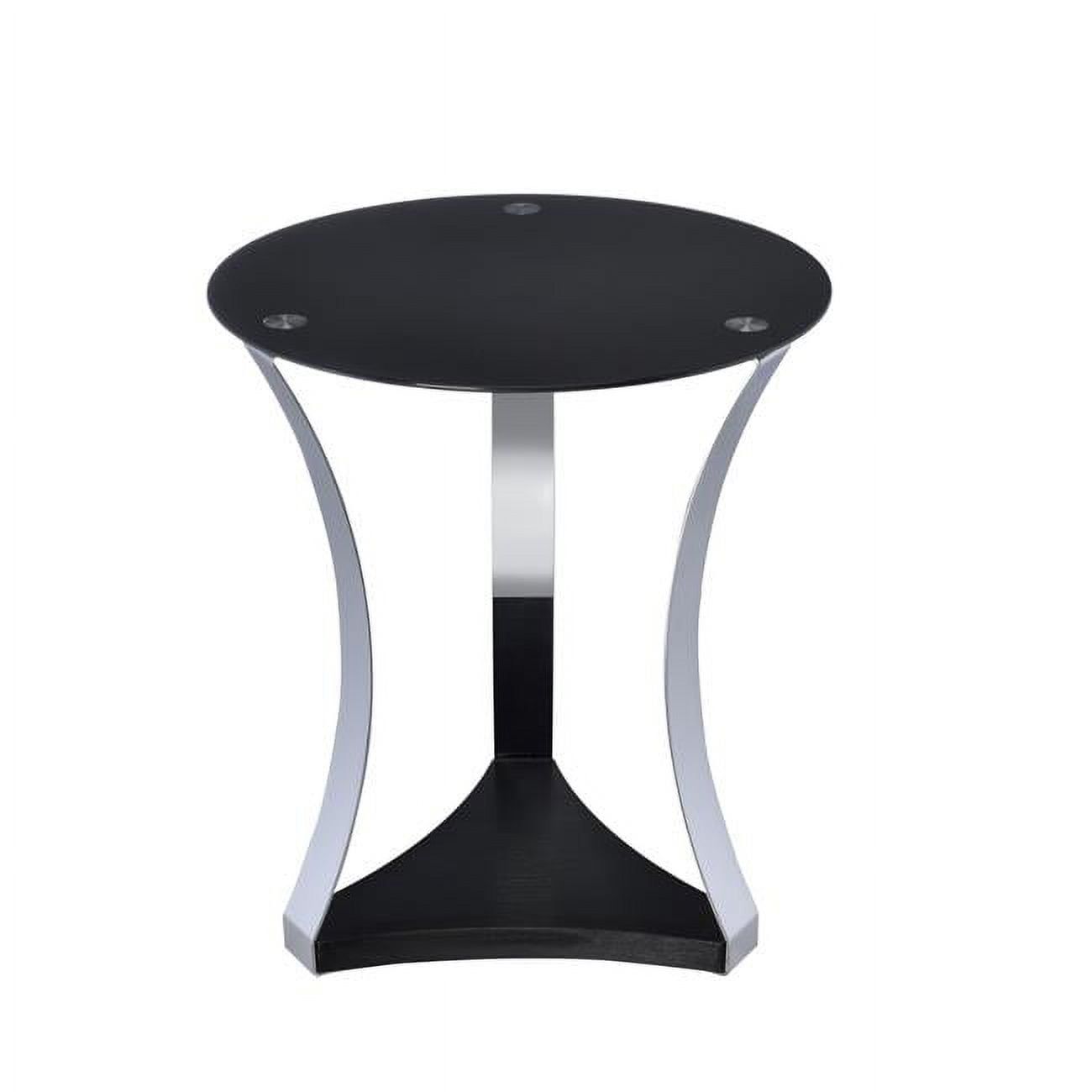 18" Round Black Glass and Chrome Mirrored End Table