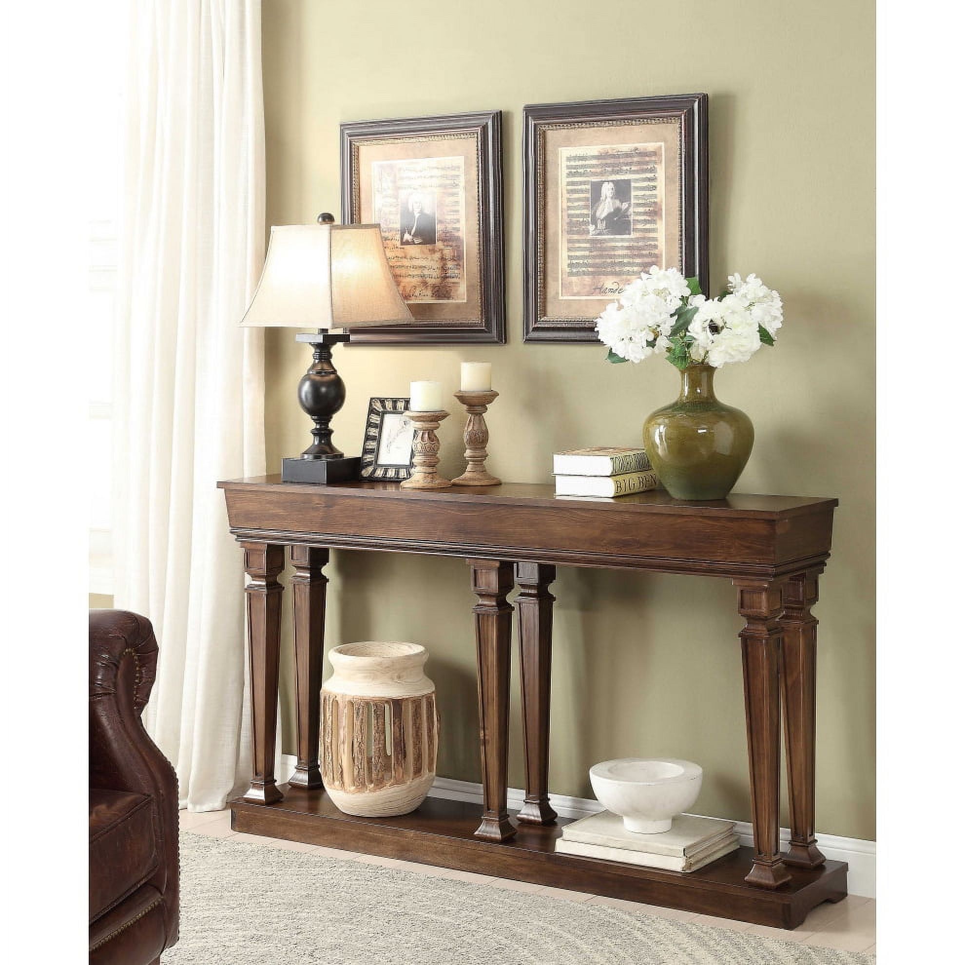 72" Oak Wood Console Table with Storage Shelf