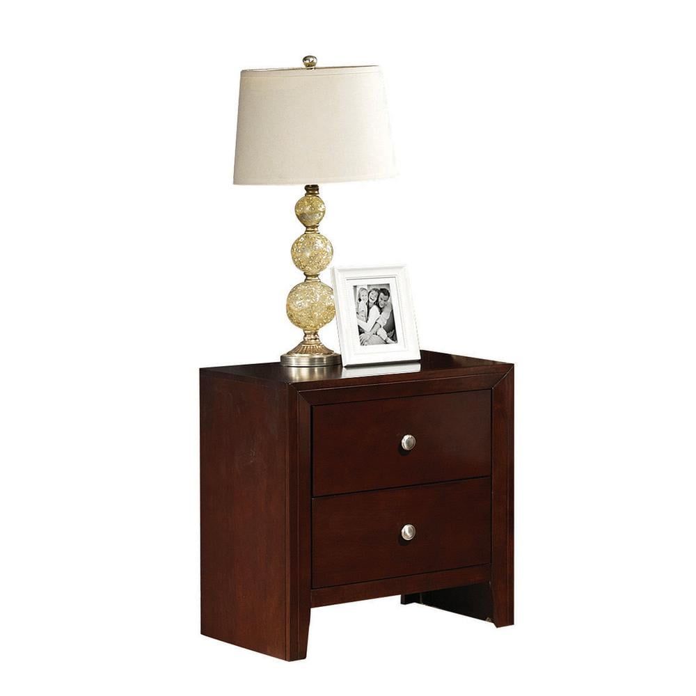 Classic Brown Cherry Walnut Nightstand with 2 Drawers