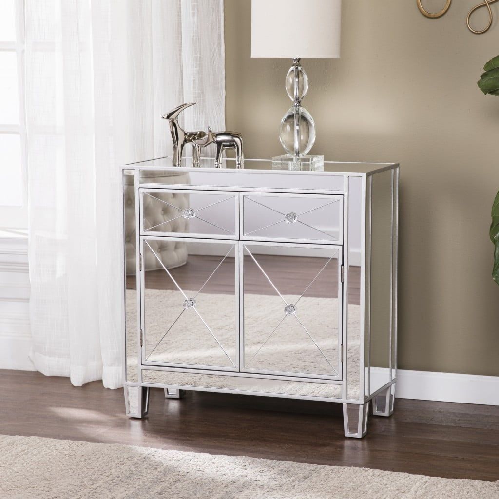 Glamorous Mirrored Silver Two Door Storage Cabinet