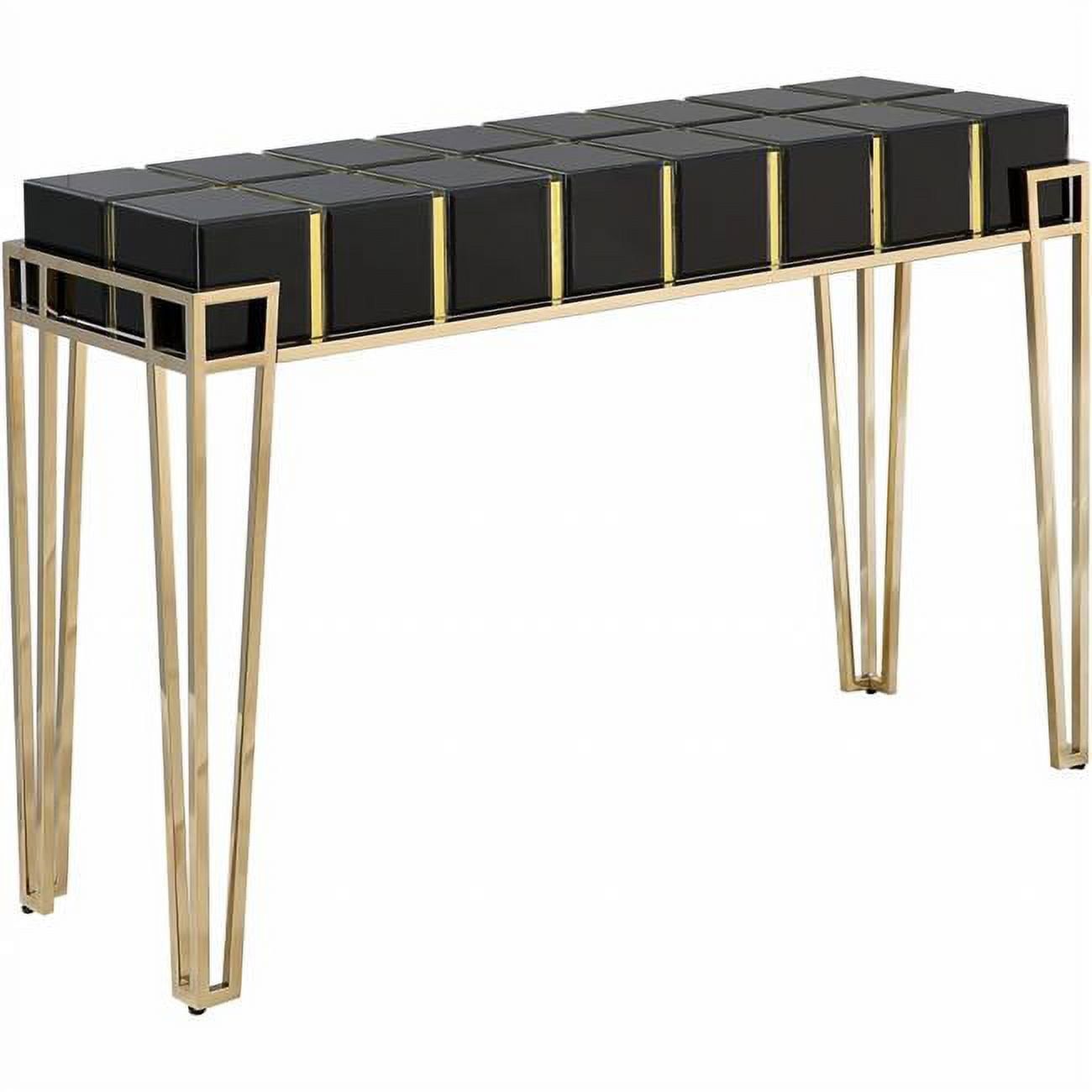 Regal Black Glass & Gold Metal Hairpin Console Table with Storage