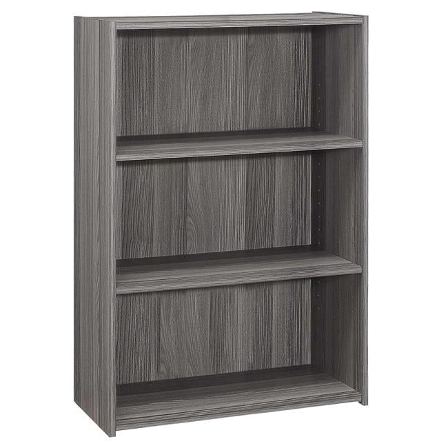 Gray Adjustable Three-Shelf Wood Bookcase