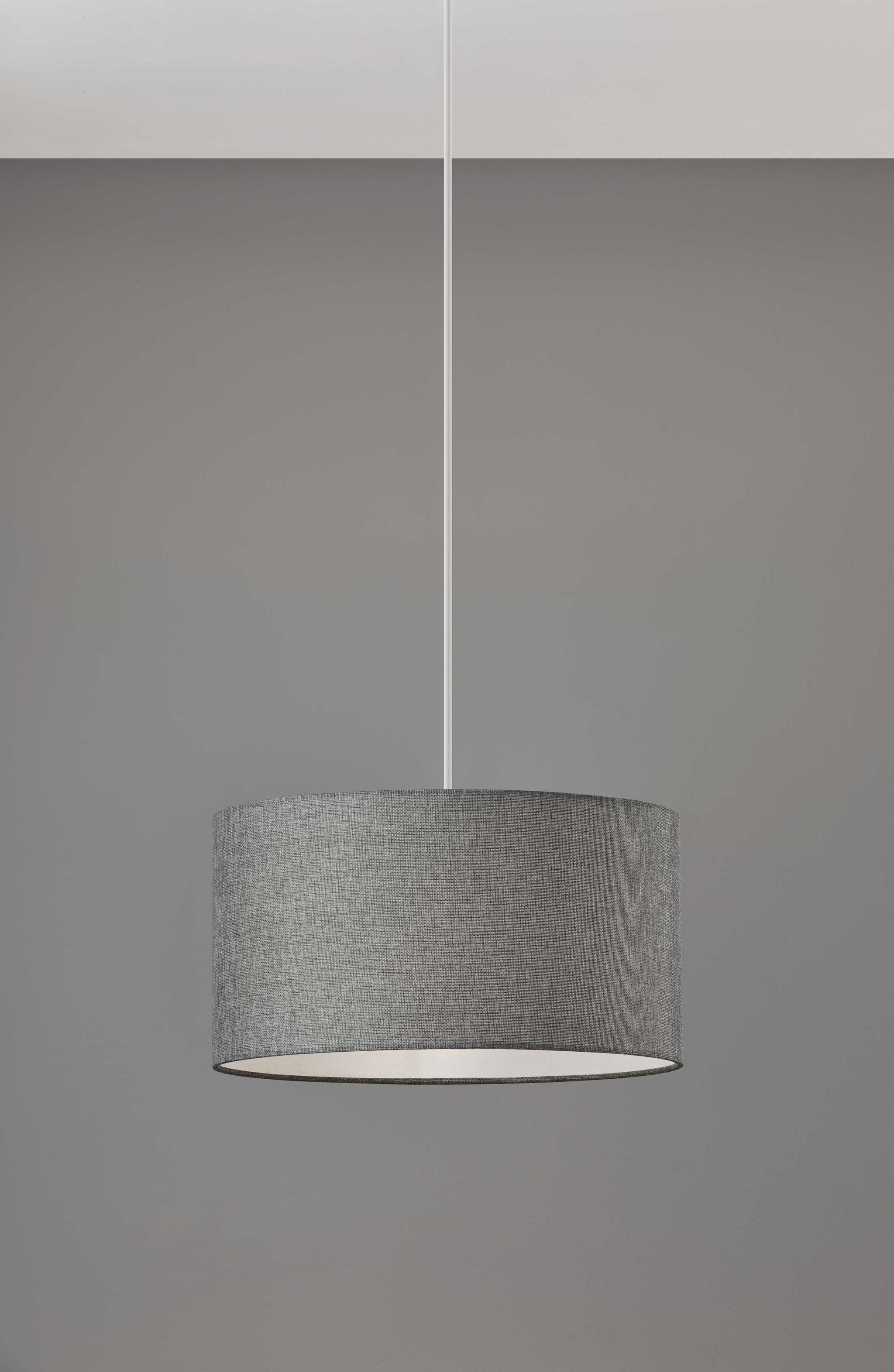 Rustic Textured Grey Drum Pendant with Swag Cord, 15 x 15 x 8 in.