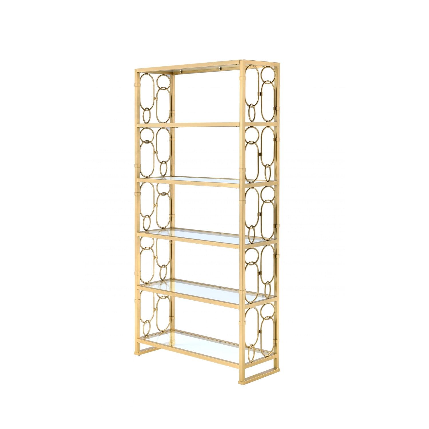 77" Gold and Clear Glass Five-Tier Etagere Bookcase