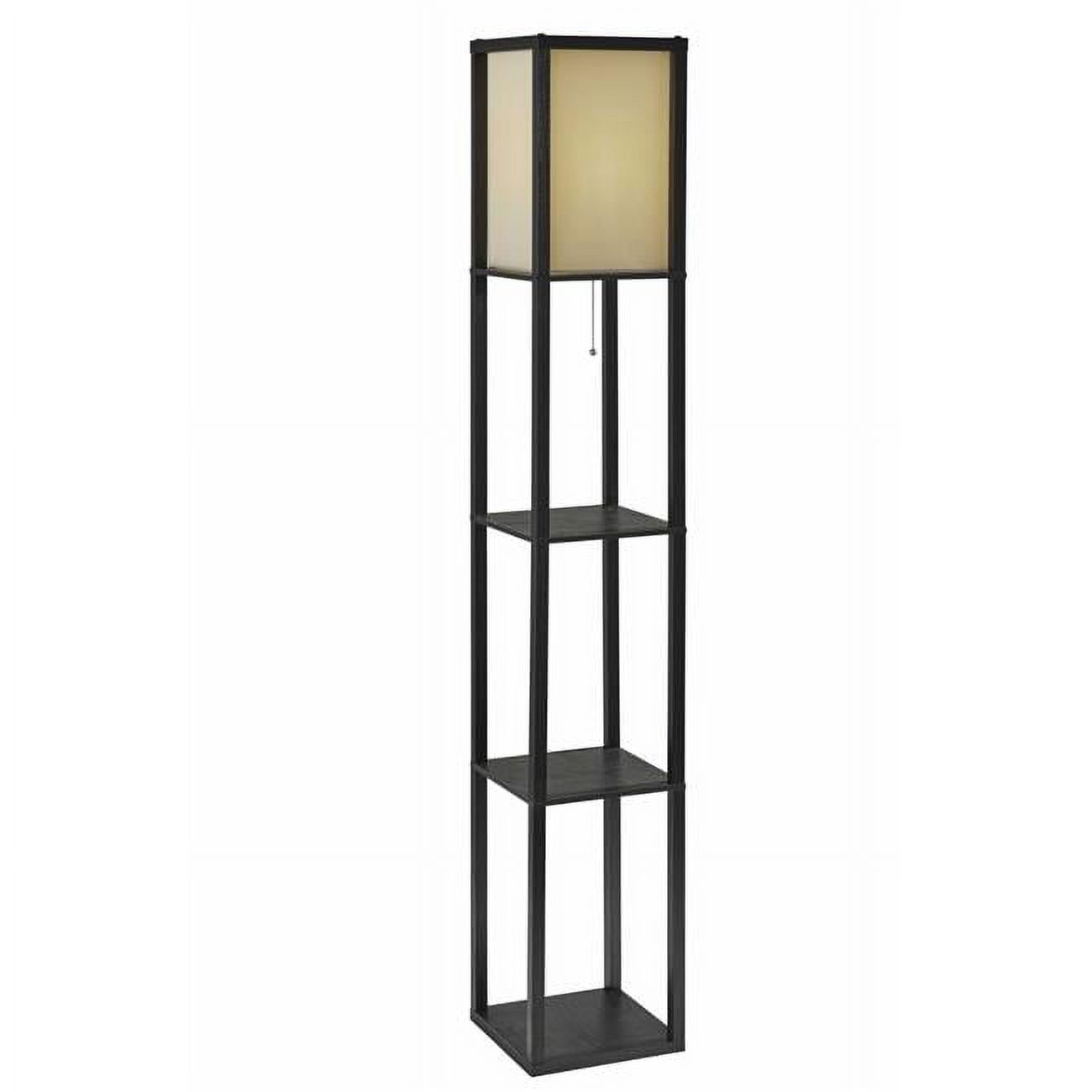 Elegant Black Wood Finish Floor Lamp with Storage Shelves