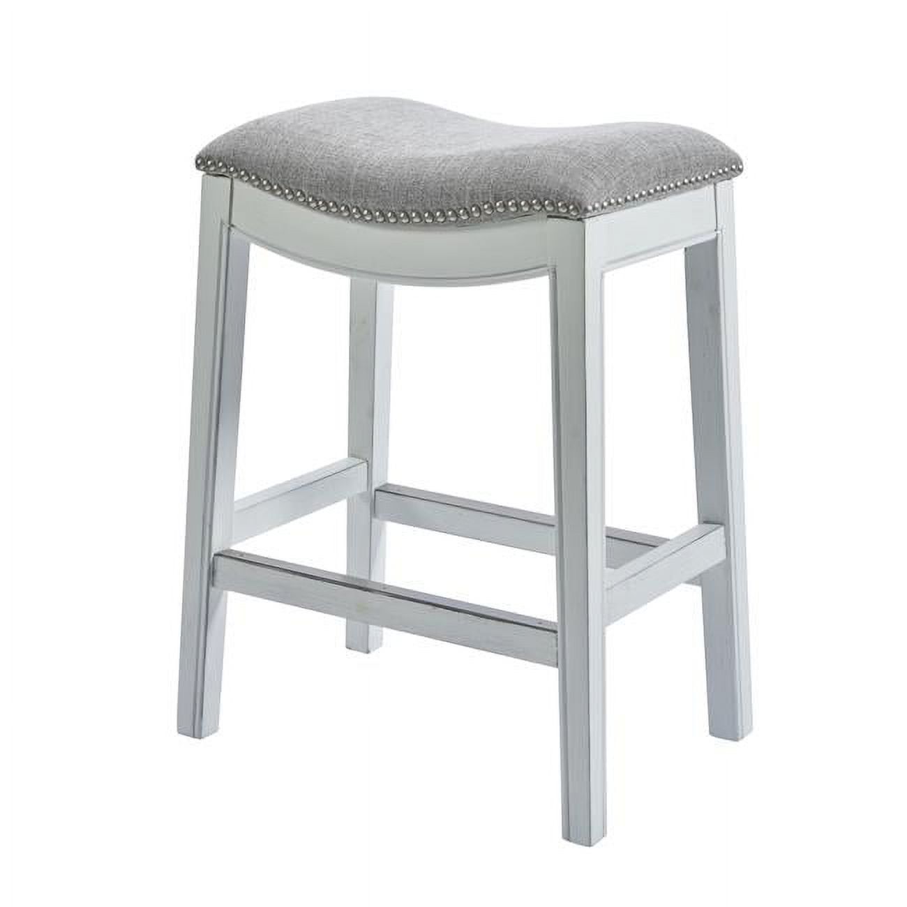 31" Farmhouse White and Gray Solid Wood Saddle Bar Stool