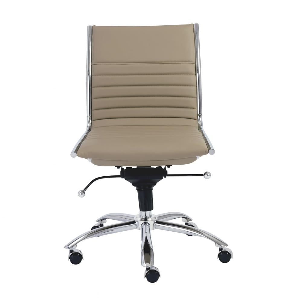 Taupe Armless Leather Swivel Office Chair with Metal Base