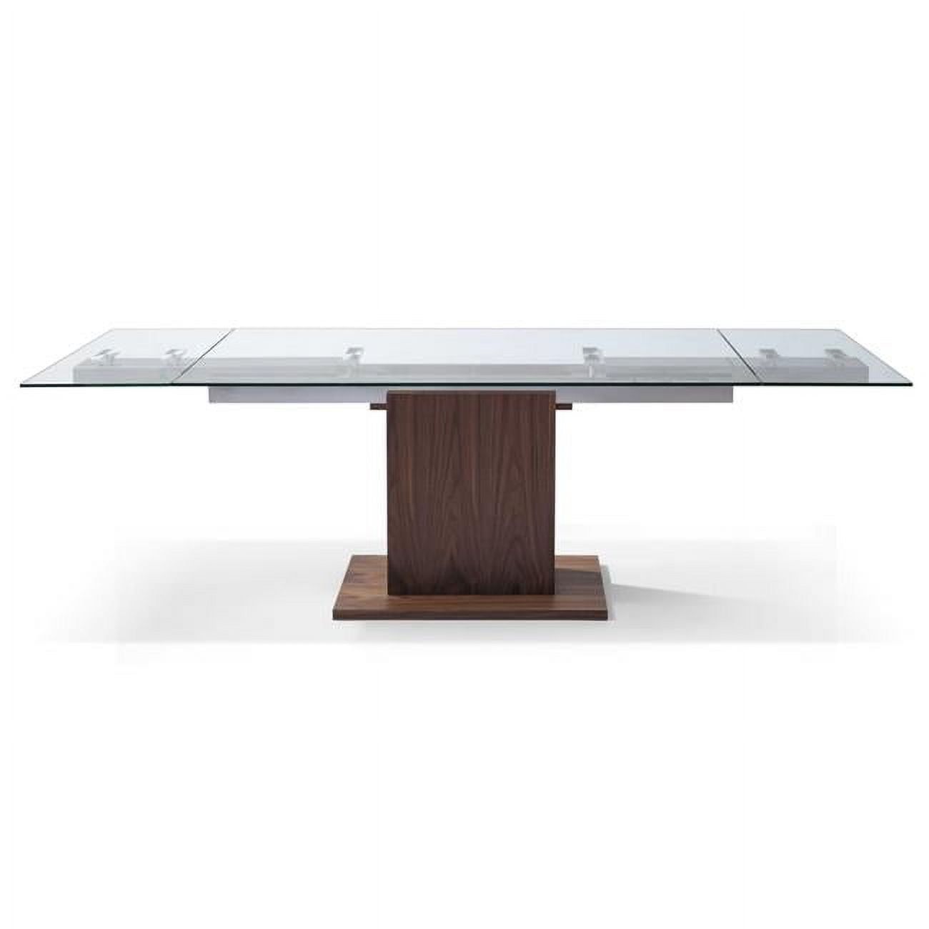 Contemporary Walnut Extendable Dining Table with Glass Top