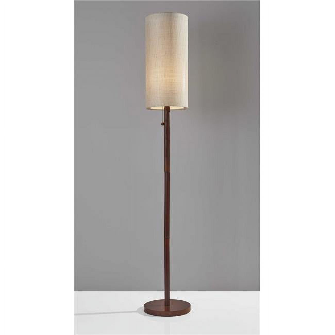 Walnut Wood Floor Lamp with Beige Cylindrical Shade