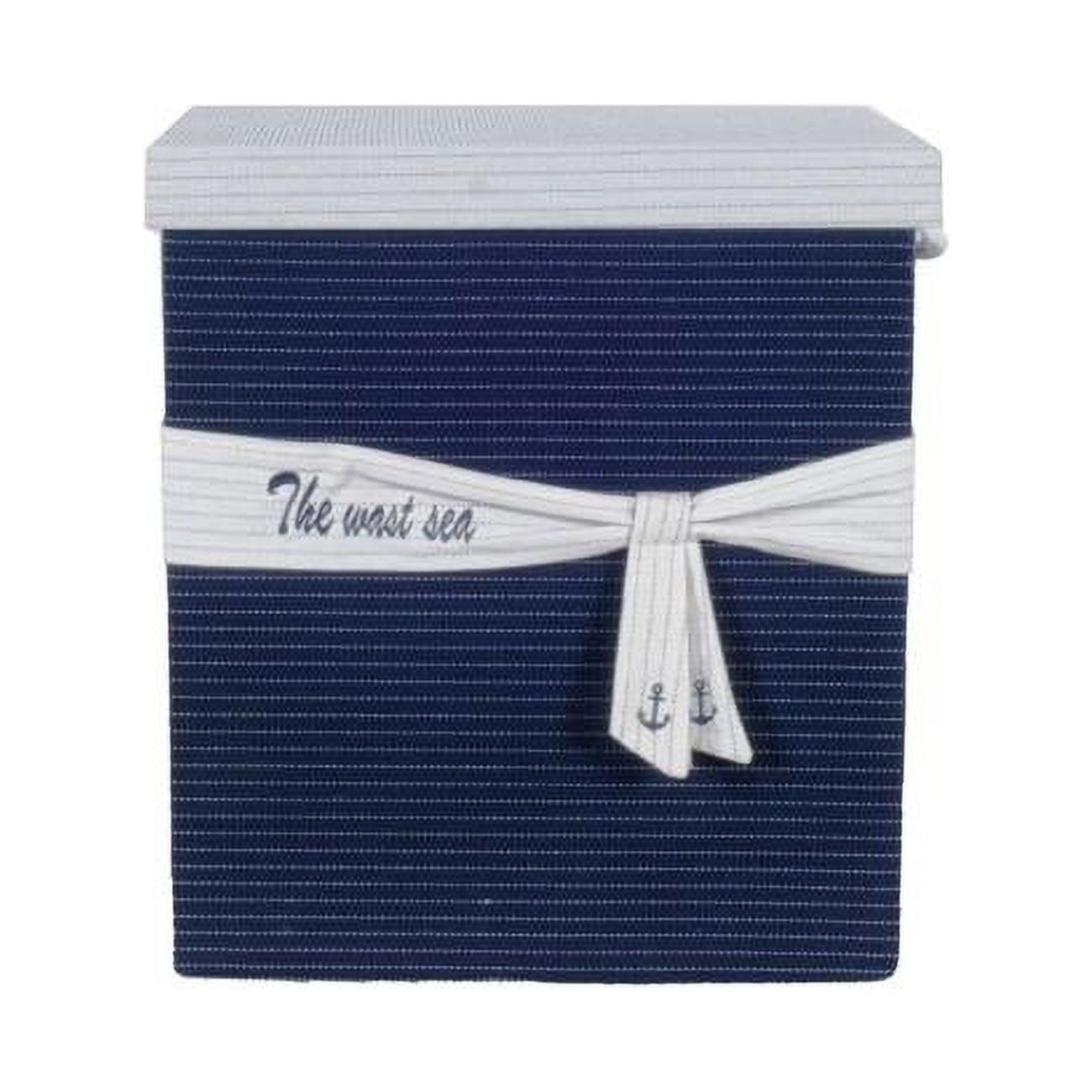 Elegant Blue and White Fabric Storage Basket Set with Bows, 5 Pieces