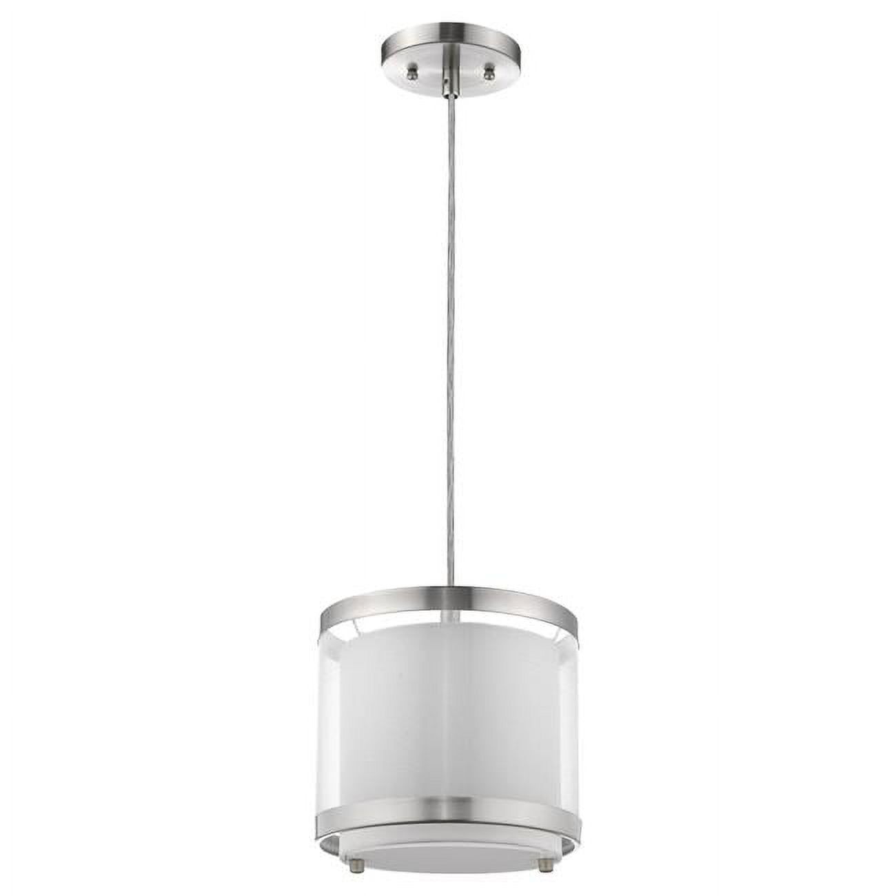 Mini Brushed Nickel Drum Pendant Light with White Fabric Shade