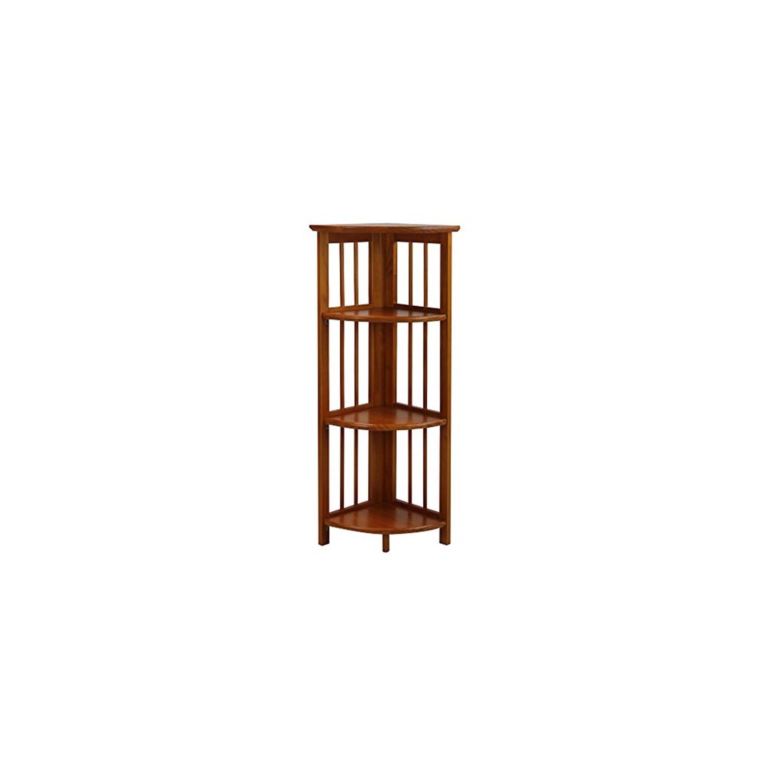 Honey Oak Solid Wood Contemporary Corner Folding Bookshelf
