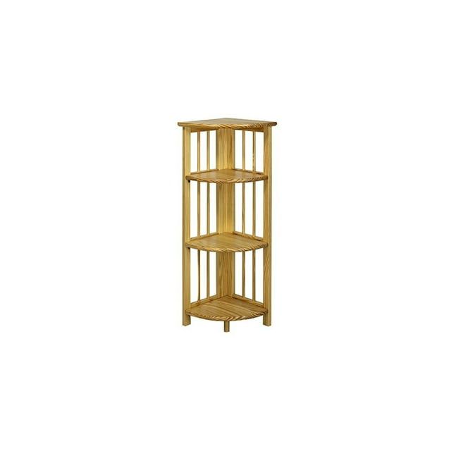 Natural Solid Wood 4-Shelf Corner Folding Bookcase