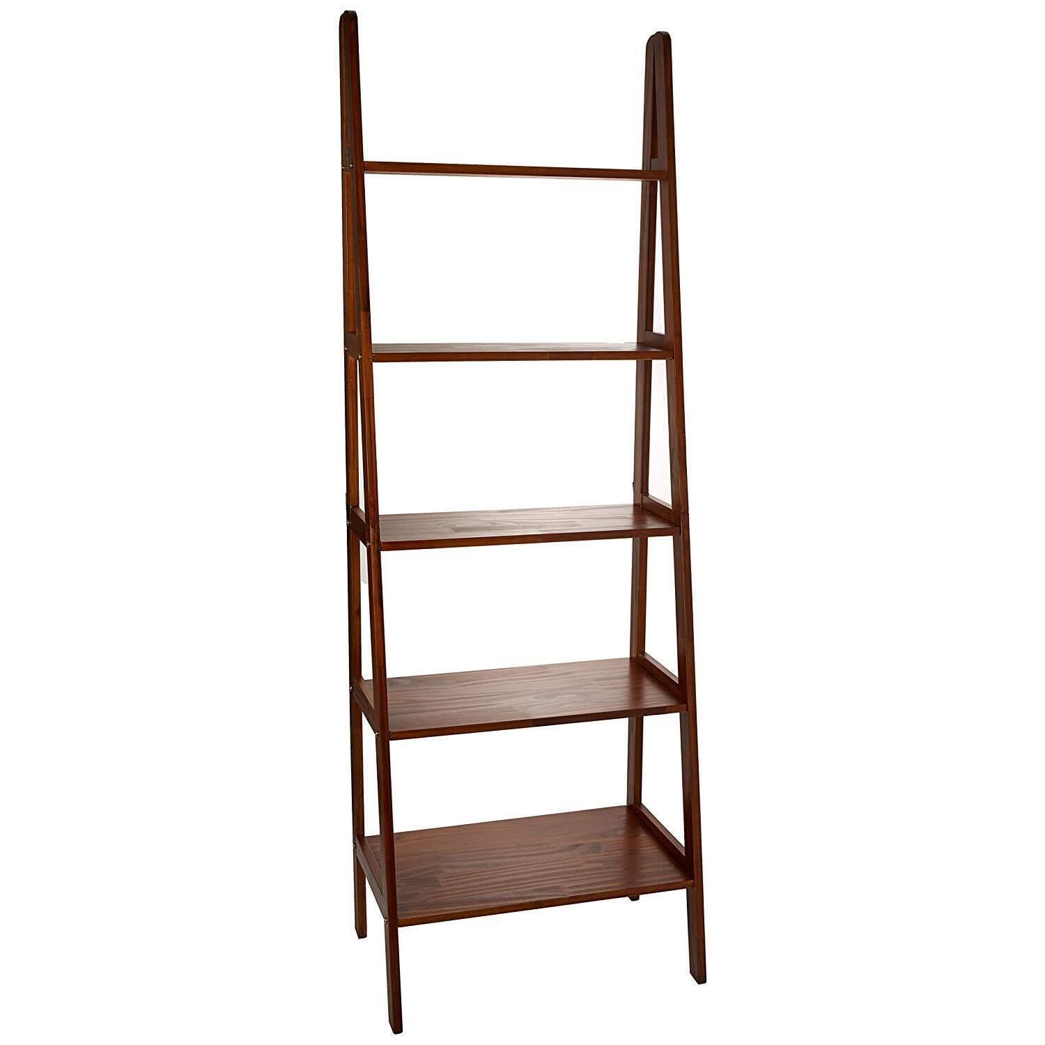 Warm Brown 5-Shelf Wooden Ladder Bookcase