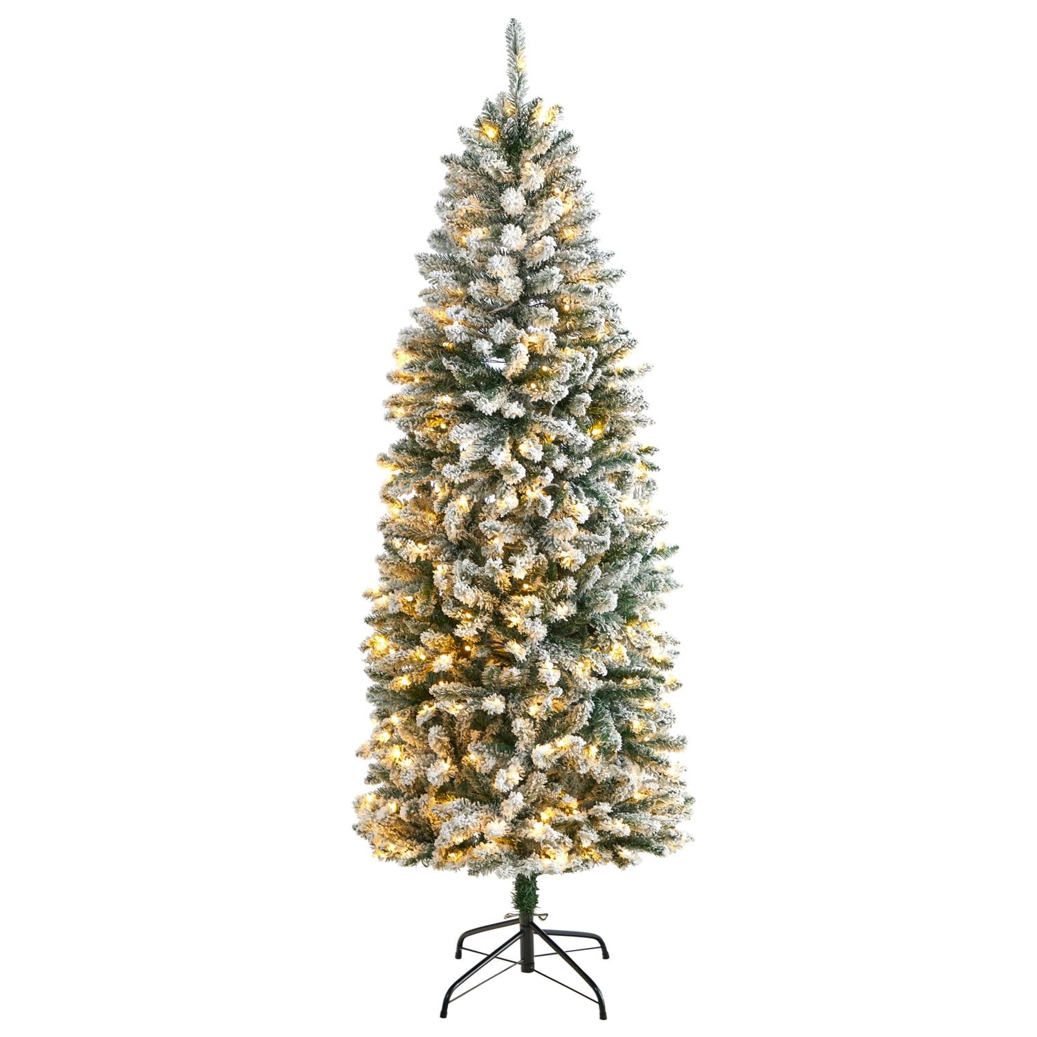 6ft White Flocked Fir Christmas Tree with Warm LED Lights