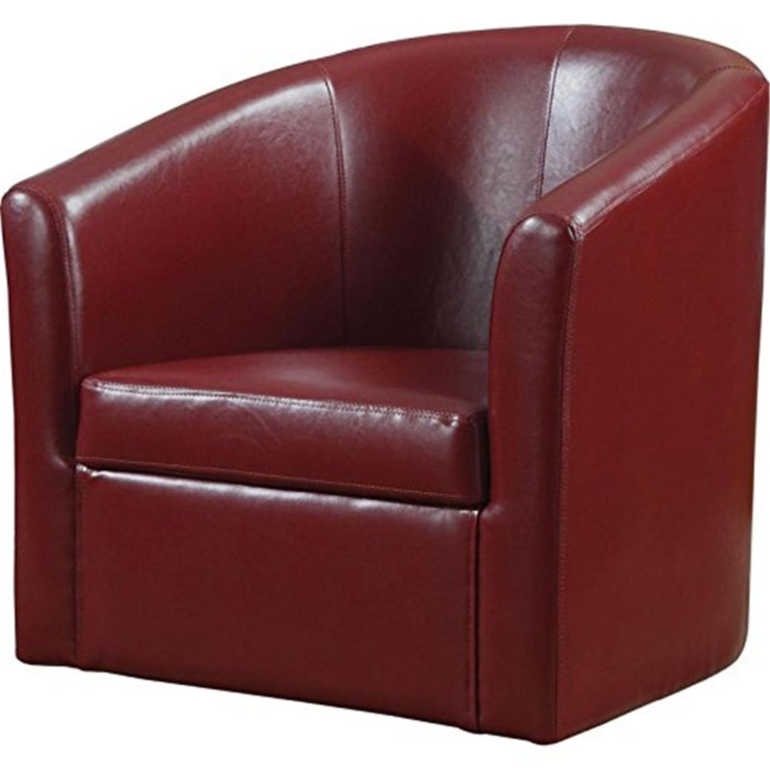 Red Faux Leather Swivel Barrel Accent Chair