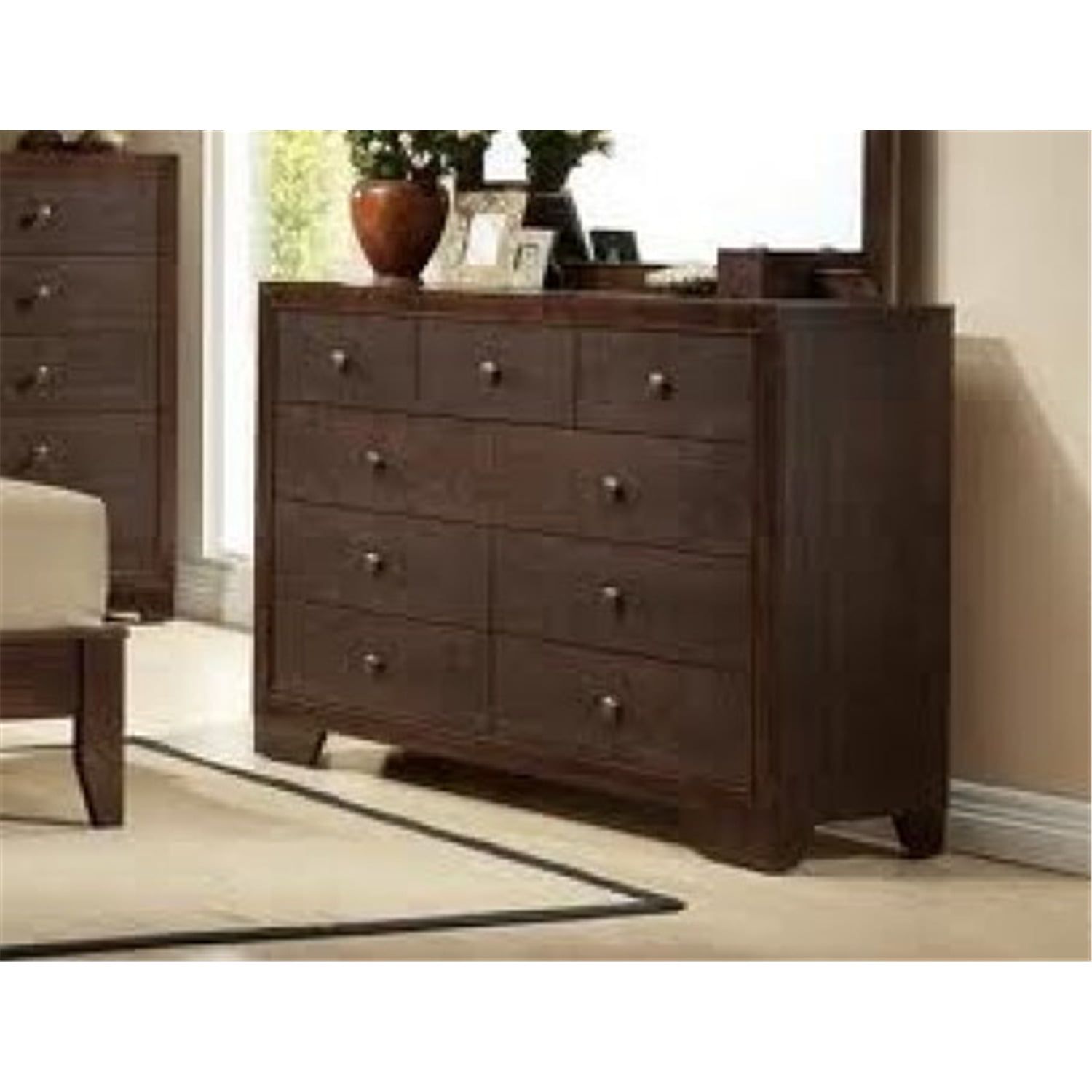 Espresso Double Dresser with Dovetail and Felt Lined Drawers