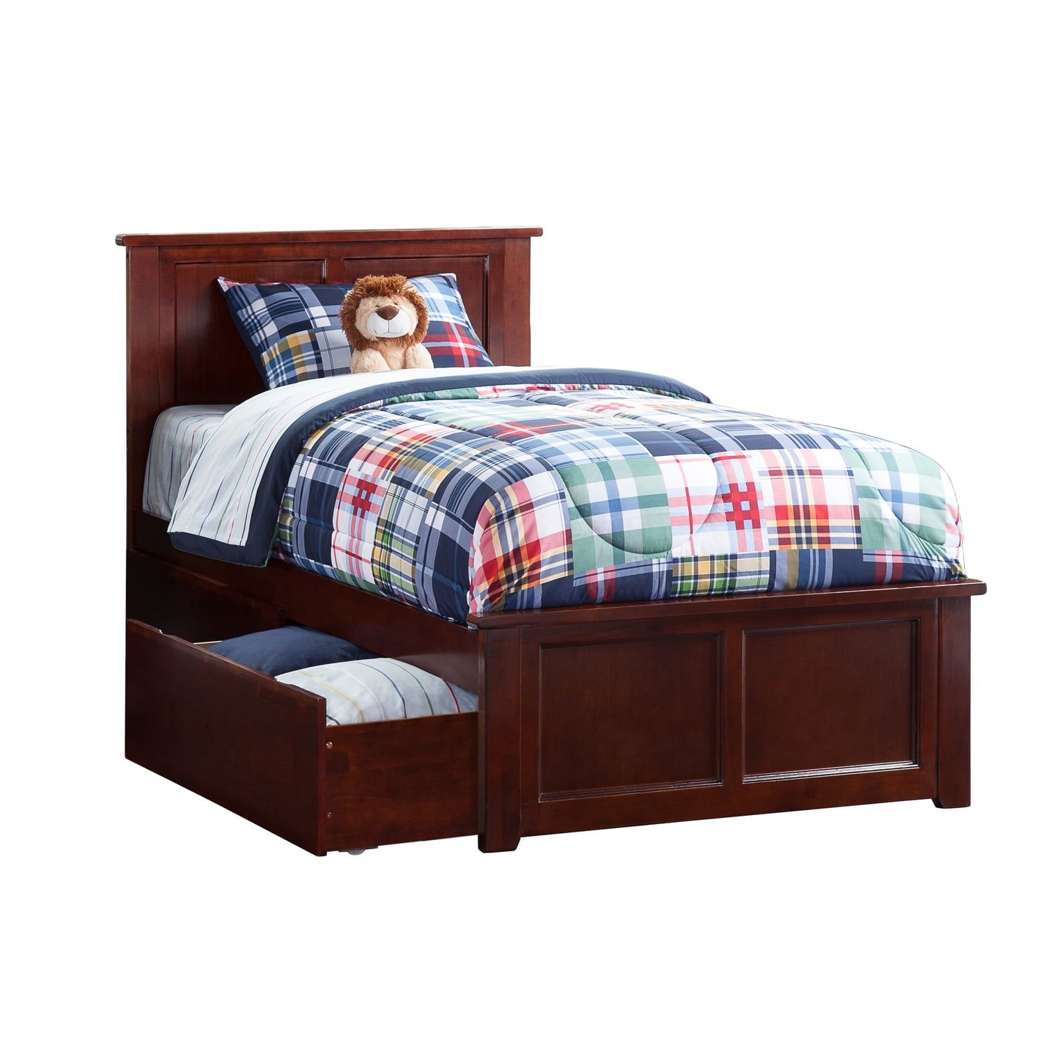 Madison Twin Walnut Wood Platform Bed with Storage Drawers