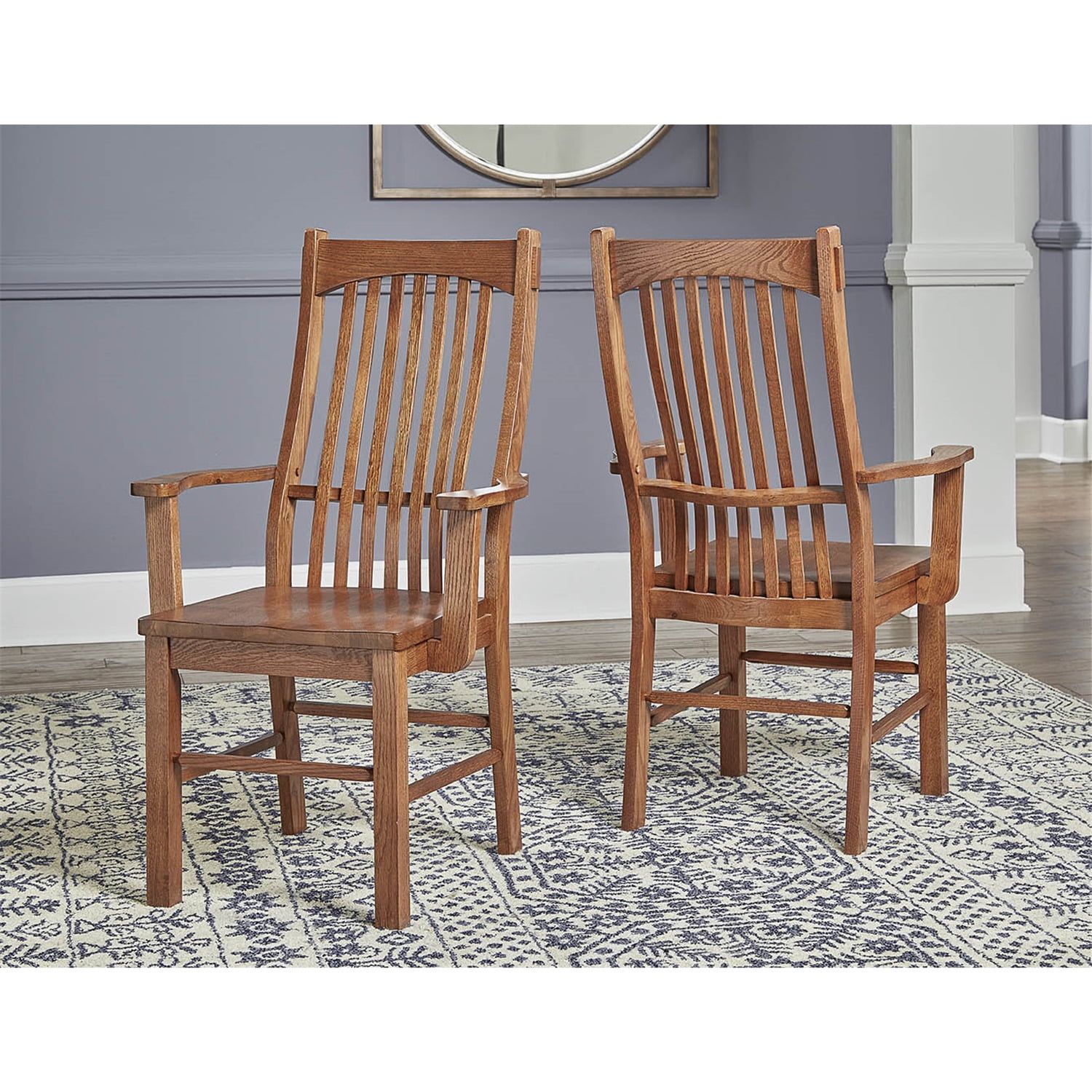 Cognac Oak Mission Slatback Arm Chair Set