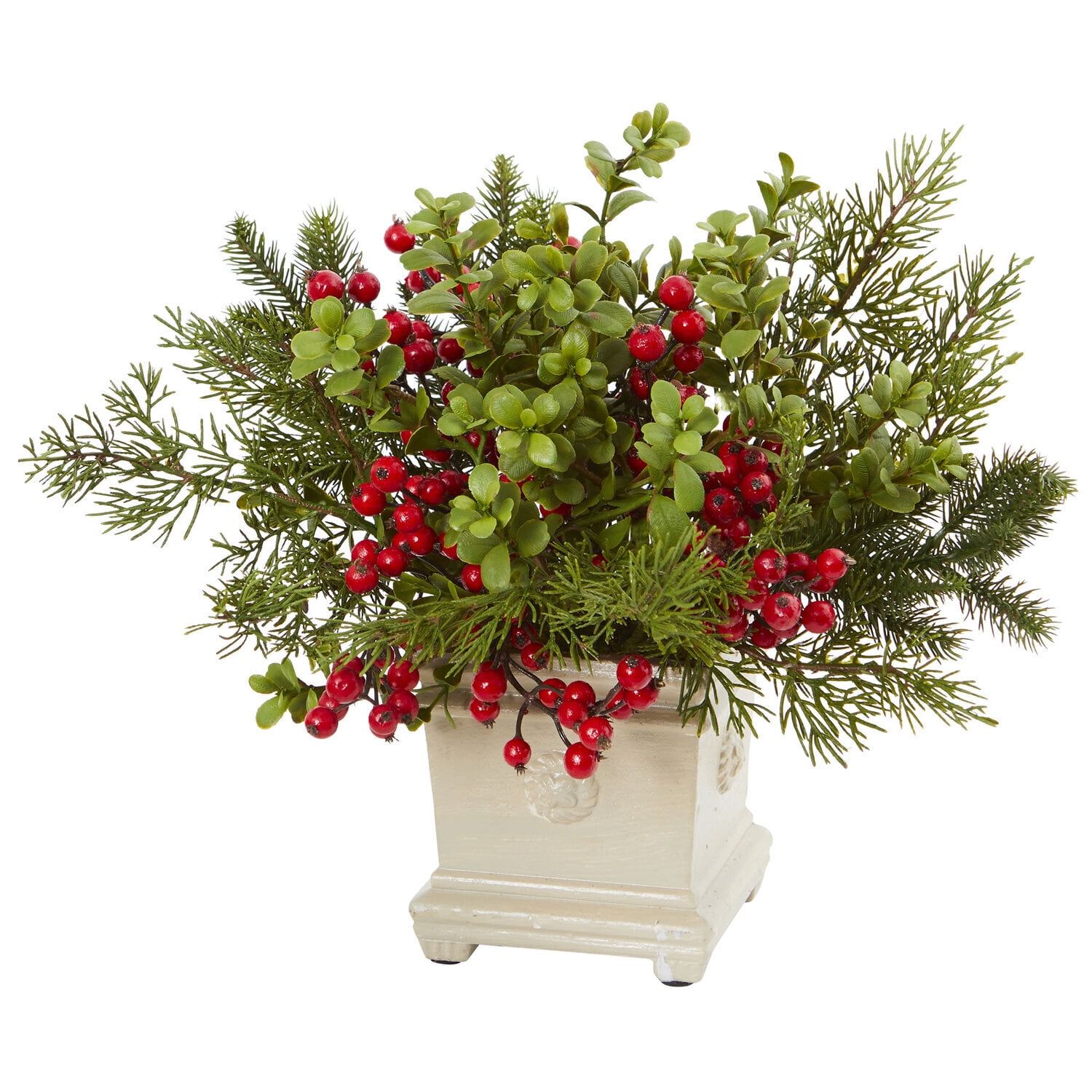 Winter Red and Green Plastic Christmas Tabletop Arrangement