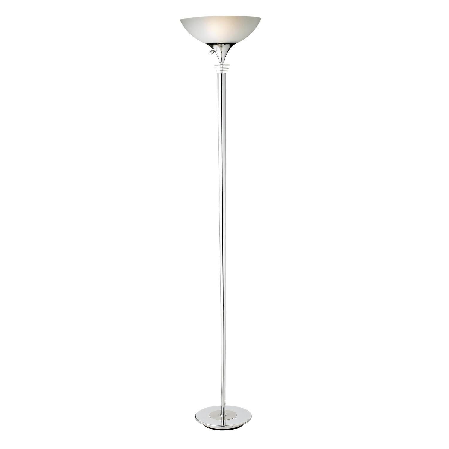 Adjustable Chrome Torchiere Floor Lamp with Frosted Glass Shade