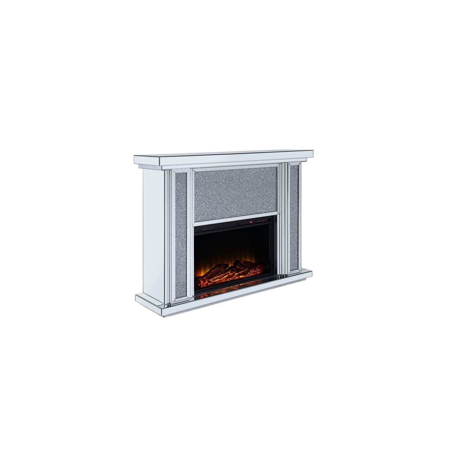 Mirrored Electric Fireplace with Faux Stone Mantel