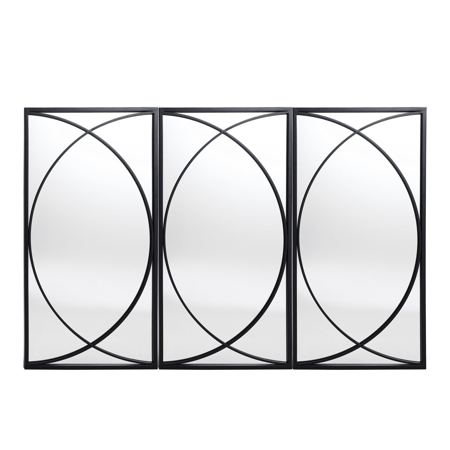 Black Metal Rectangular Wall Mirror Set with Overlapping Curves