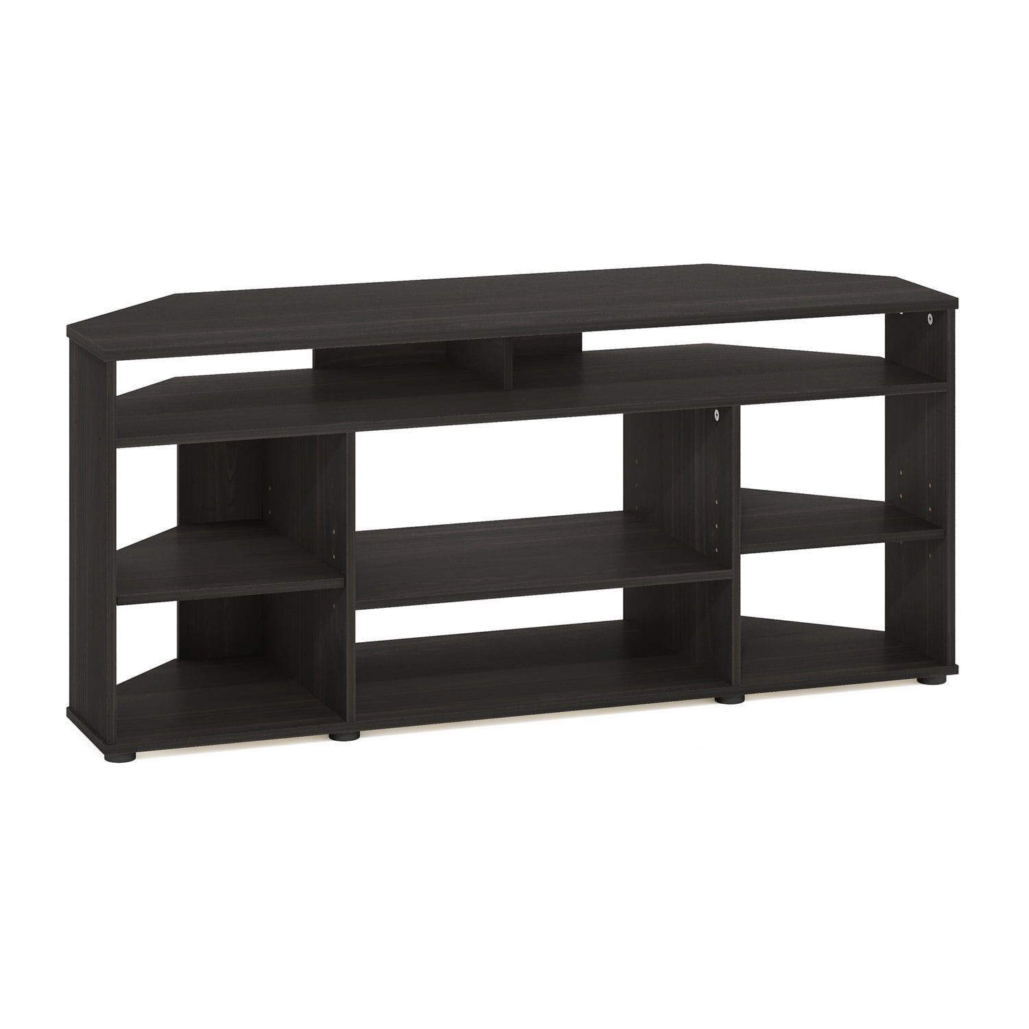 Espresso Composite Wood Corner TV Stand with Multiple Shelves